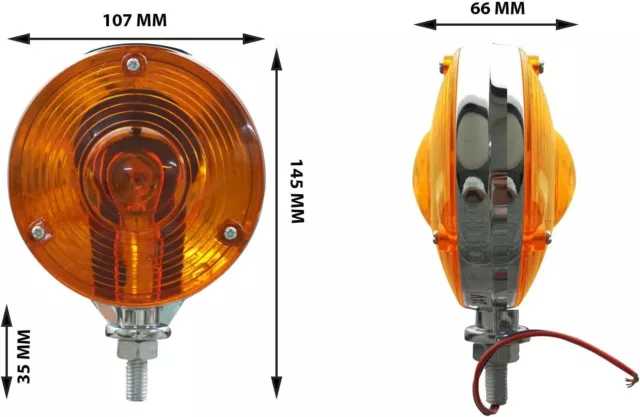 Warning Lamp Set Hazard Style with Chrome Frame for Kubota Tractor Amber Lens 3