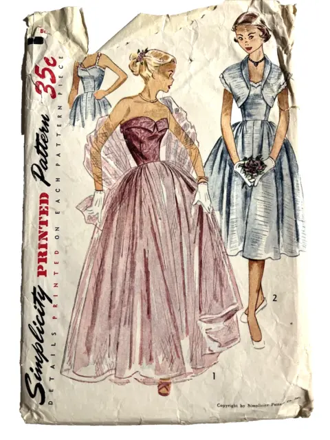 Simplicity 3623 Four Gore Skirt Strapless Dress Bolero Bust 32 1950s **READ**