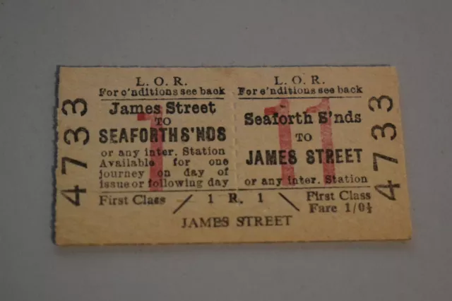 Liverpool Overhead Railway Ticket LOR SEAFORTH SANDS to JAMES STREET No 4733