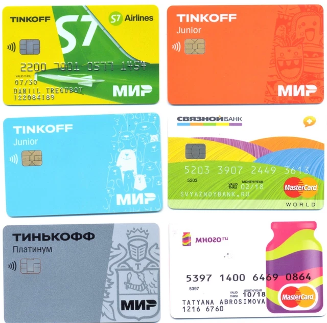 6 bank  credit chip CARDS CARTES only for collection VISA МИР TINKOFF