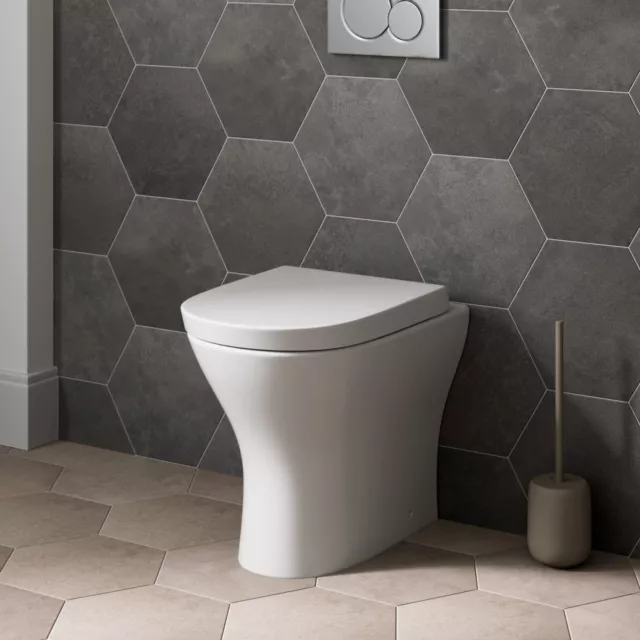 Back to Wall Toilet BTW Modern Ceramic Pan Soft Close Seat Space Saving White