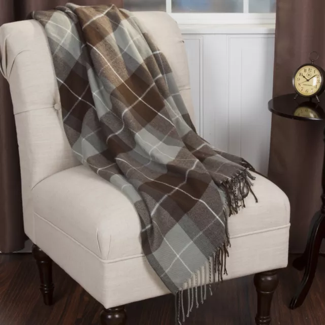 Lavish Home 50x60 Machine-Washable Cashmere-Like Throw Blanket Brown Plaid/Adult