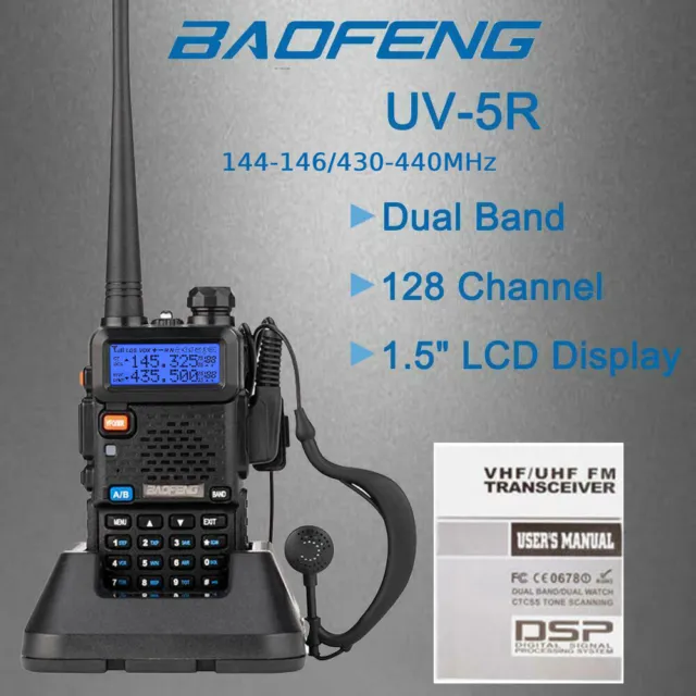 Baofeng UV-5R VHF/UHF Dual-Band USB Two Way Ham Radio Walkie-Talkie Earphone UK