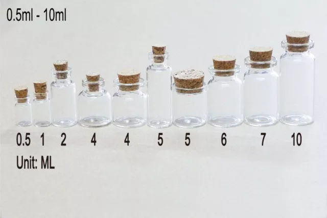 20/50/100 Pcs Small Glass Bottles With Corks Clear Vials Transparent 0.5ml-10ml