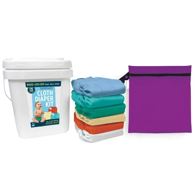 6 Cloth Diaper Set + Pail Wet Bag One Size Adjustable Washable Reusable 8-35LB