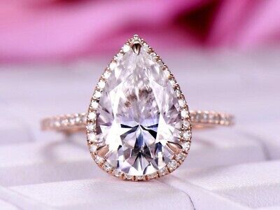 2.0 Ct Pear Cut Moissanite Engagement Wedding Ring 14K Rose Gold Plated Silver