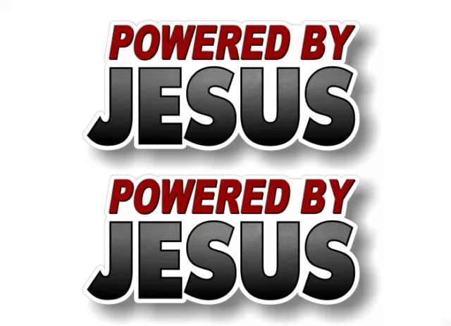 2 Powered By JESUS 8" Decals Inspirational Faith Christian God Belief Stickers