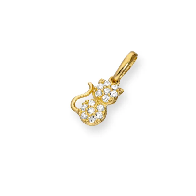 Real 375 9ct Gold & Clear CZ Crystal Cat Charm Kitten Kitty Charms