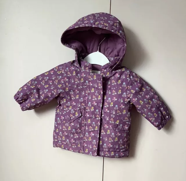 Baby Girls Next Age 3-6 Months Coat Purple floral hooded  Jersey Lined Zip Up