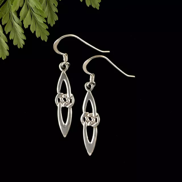 Simple Celtic Knot Sterling Silver 925 Dangly Earrings on Hooks