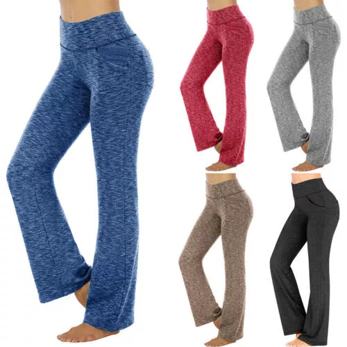 WOMEN BOOTCUT YOGA Pants Bootleg Flare Trousers Workout Casual