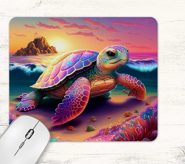 Neon Sea Turtle Design Neoprene Mouse Pad Mat Non Slip Rectangle