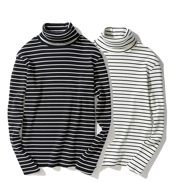 1 Top/Camicia Dolcevita Top a Righe Maniche Lunghe Maglione Cotone Camicetta