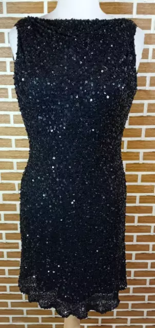 SCALA Ladies Size 14 Black Silk Sequined Backless Knee Length Evening Dress