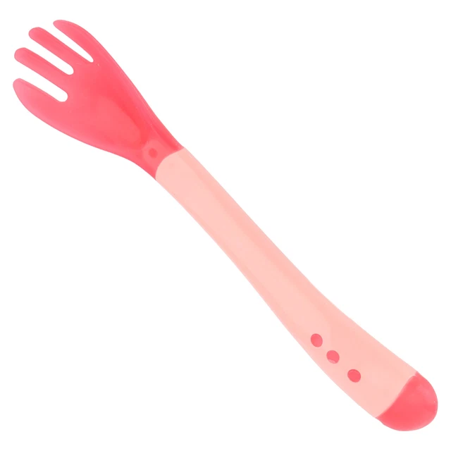 (Tenedor rosa) Juego de diferentes utensilios de regalo para niños pequeños temperatura flexible no tóxica