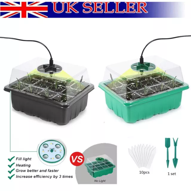 Holes Seed Starter Trays with Grow Light Grow Trays Plant Germination Box Lid UK