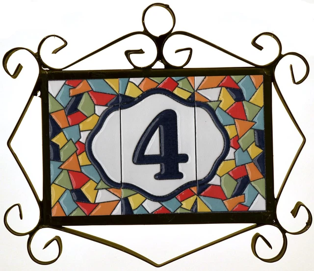 Genuine 11 x 5.5 cm Mosaic Hand-Painted Spanish Ceramic Address Number Tiles 3