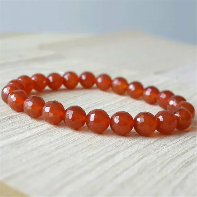 8mm Red Agate Beads Handmade Bracelet 7.5inch Lucky Spirituality Mala Cuff