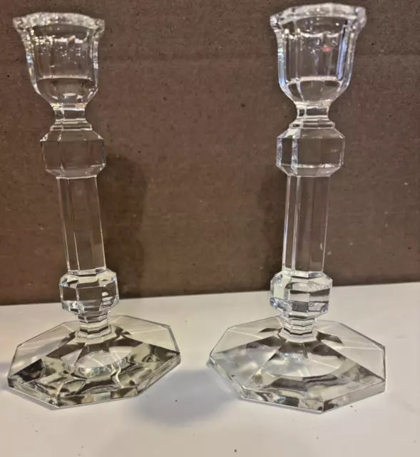 Riedel "Magic" Pattern Fine Austrian Crystal Candlesticks Pair 9.5" Tall - MINT