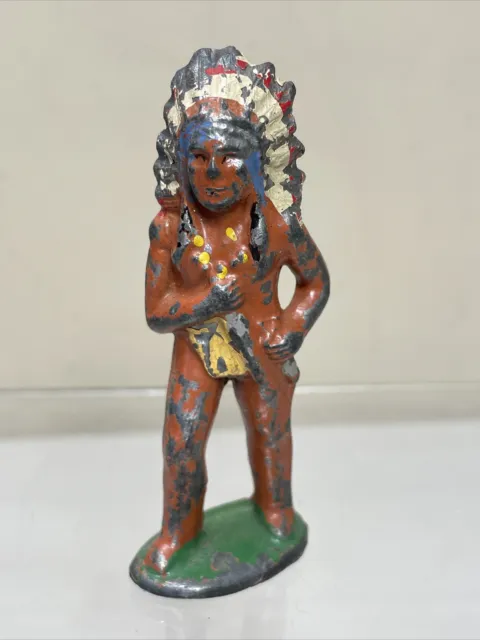 Cast Metal Lead Native American Chief Indian Miniature Figure Vintage