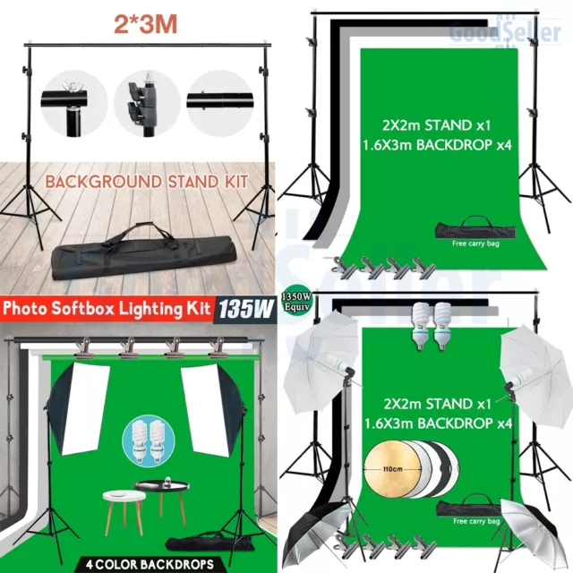 Photo Studio Softbox Umbrella Light Continuous Lighting Video Backdrop Stand Kit