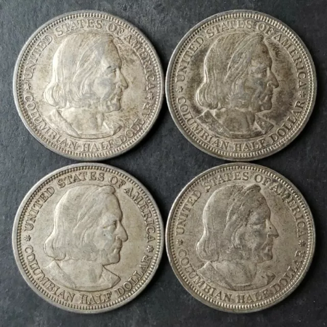 Lot of Four 1893 50c Columbian Expo Silver Half Dollars