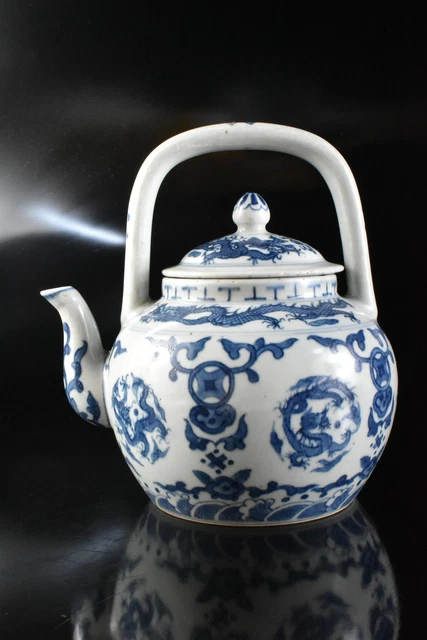 M2609: XF Chinese Blue&White Cloud Dragon TEAPOT Kyusu Sencha, auto