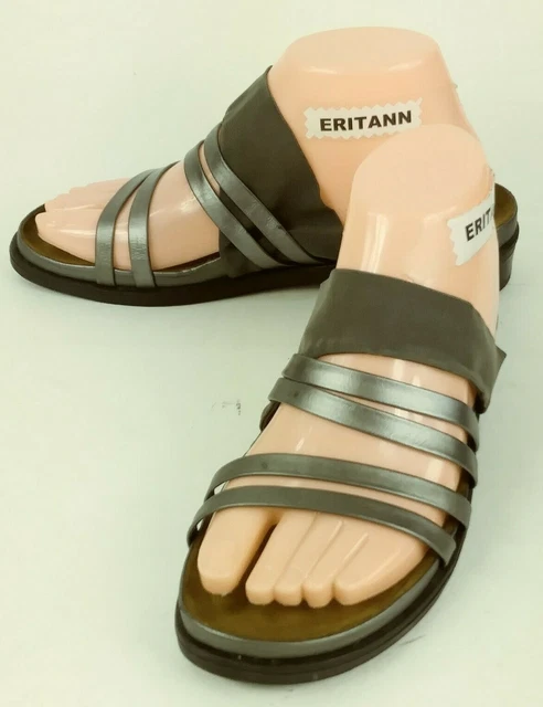 Naot Womens Slides Sandals US 7 EU 38 Silver Gray Textile Leather Israel 2469