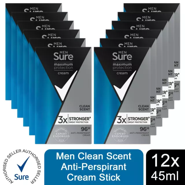 Sure Men Maximum Protection Clean Scent Anti-Perspirant Deodorant, 12 Pack, 45ml