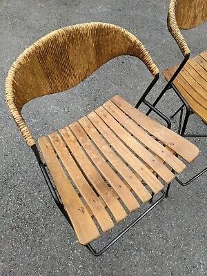 4 Arthur Umanoff Steel, Wood & Rush mid century bar stools. Imported from USA 2