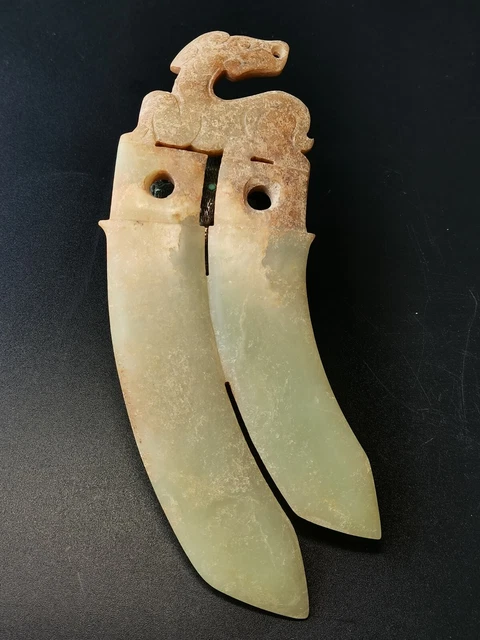 Chinese ritual Jade Ge ornaments Deer design jade Blade Dagger-axe Ge 双联玉戈
