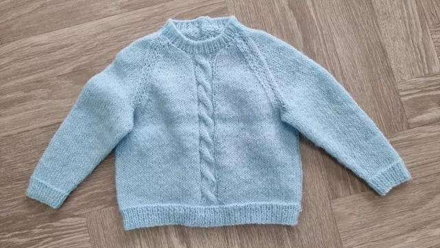 Mädchen Handgestrickt blauer Pullover Größe 12-18 Monate