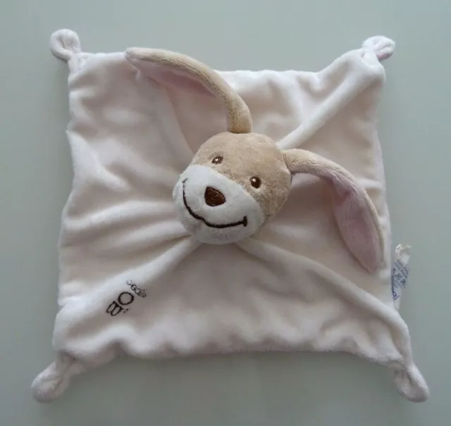 Y5- Doudou Plat Carre Obaibi Okaidi Ob Lapin  Rose Beige Blanc - Tbe