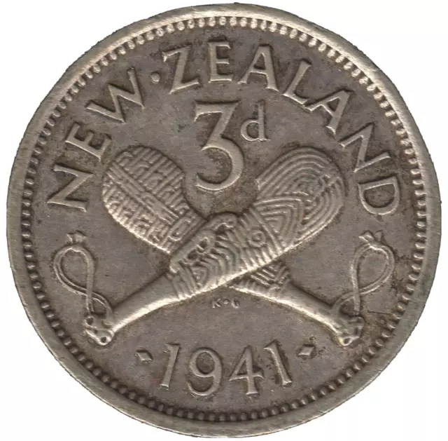 1941 New Zealand George VI Silver Threepence Coin