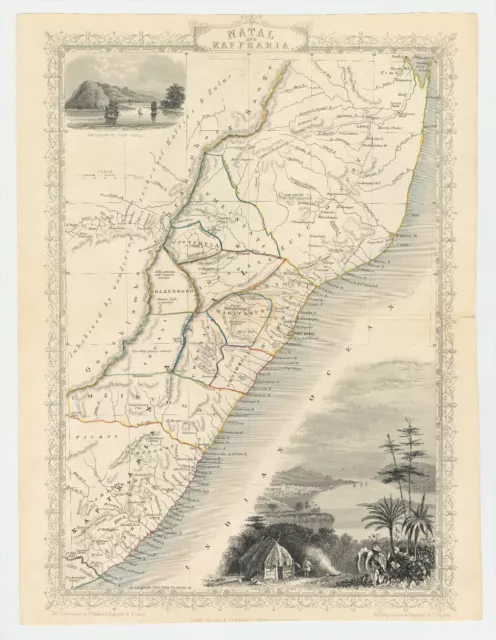 Antique Map "Natal and Kaffraria" (Eastern-South Africa) John Tallis, 1851