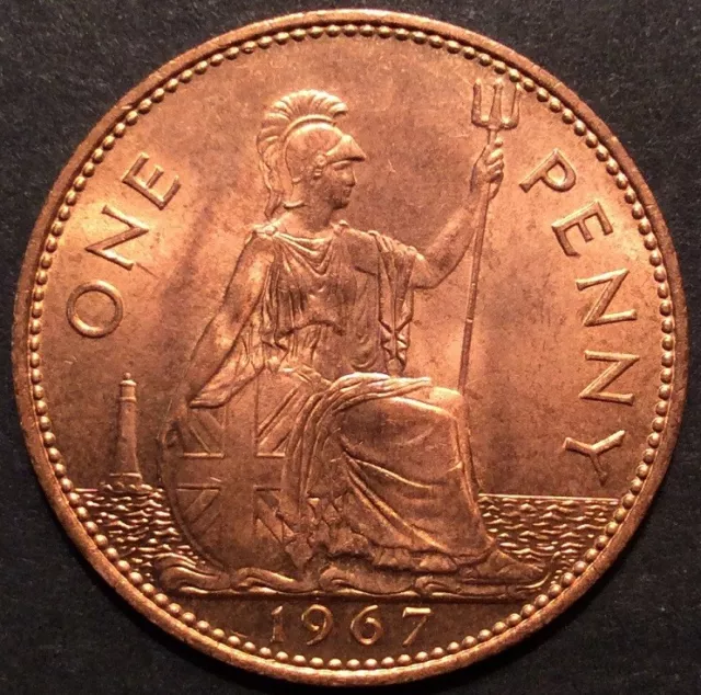 Britain ONE PENNY Coin - Copper Britannia UK English 1 Cent - NEAR MINT