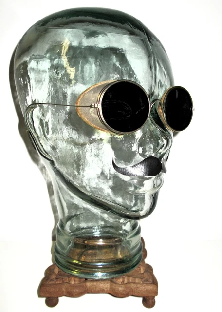 Antique Smoky Grey Mesh Goggles Sunglasses Vtg Old Safety Glasses Spectacles