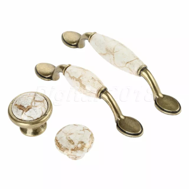 Retro Marble Crack Door Drawer Pull Handles Antique Closet Cabinet Knobs Ceramic