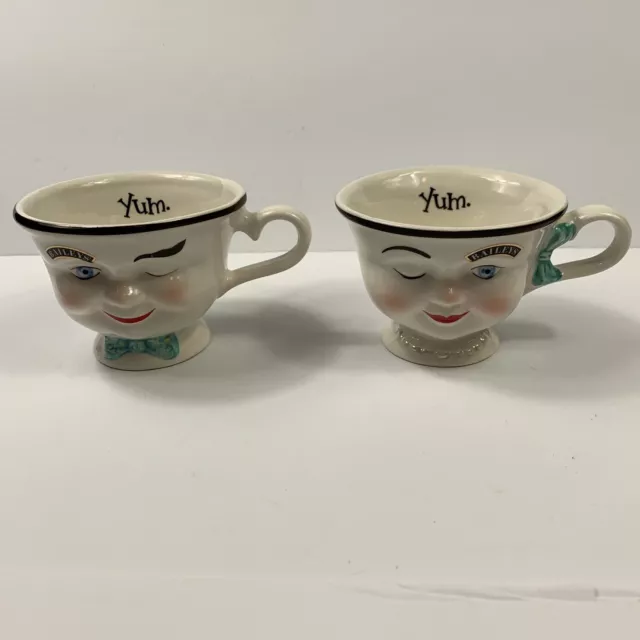 2 Bailey's Irish Cream Coffee Tea Cups Mugs Mr Mrs Yum Winking Man and Woman New