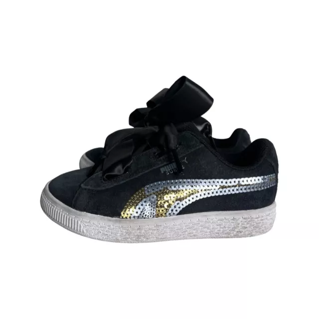 Puma Little Girls Black Suede Sequins Low Cut Sneakers Shoes 368954 Size 11C