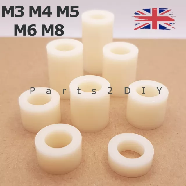 12x White ABS PLASTIC SPACERS Nylon Standoff Washer M3 M5 M6 M8 PCB UK