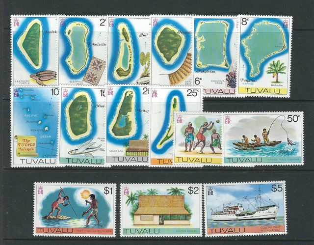 Tuvalu 1976 Dauermarken Maps Schiff Usw Komplett (Scott 23-37) VF MNH