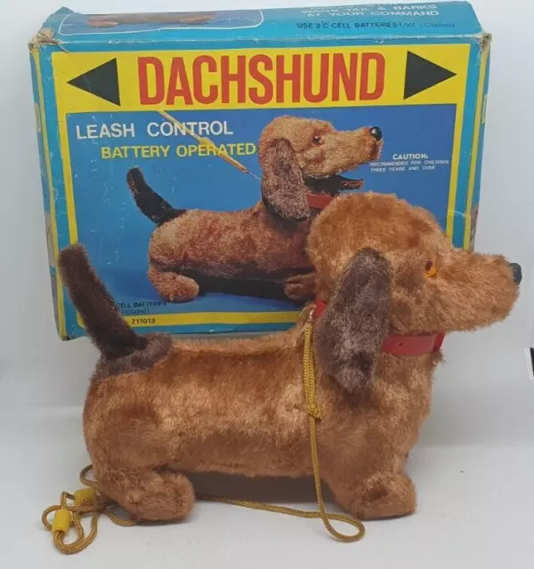 RARE Vintage Retro 1970s Boxed Leash Control Battery Operated DACHSCHUND