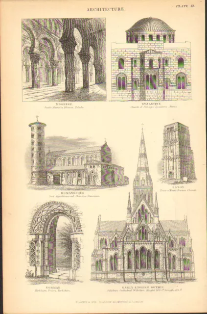 1874 Aufdruck ~Architektur~ Morish Byzantinische Saxon Noman Englisch Gothc