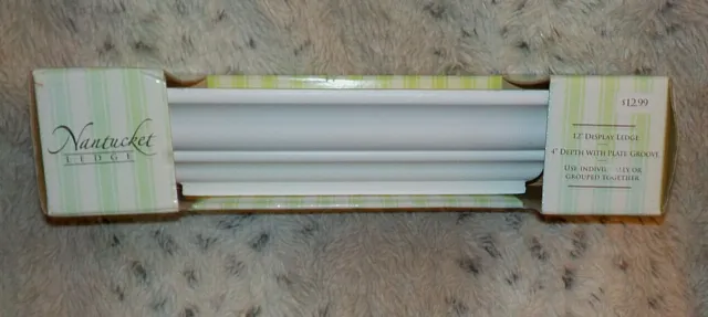 Nantucket wall shelf ledge, white, 12" display ledge, plate groove, 4" depth