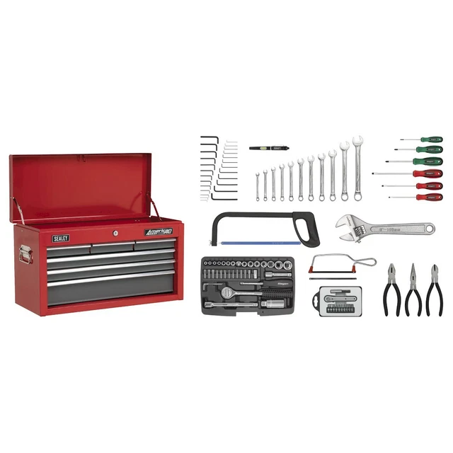 Sealey AP2201BBCOMBO Topchest 6 Tiroir avec Rotule Roulement Glissières - Rouge/
