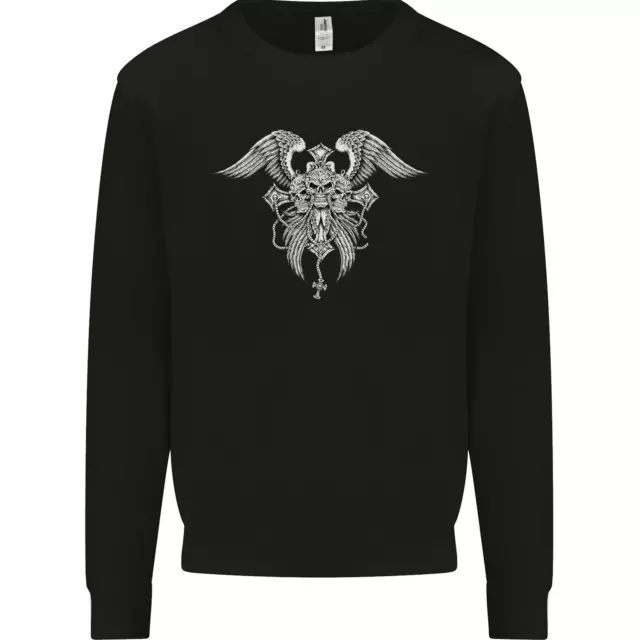 Cross Skull Wings Gothic Biker Heavy Metal Mens Sweatshirt Jumper