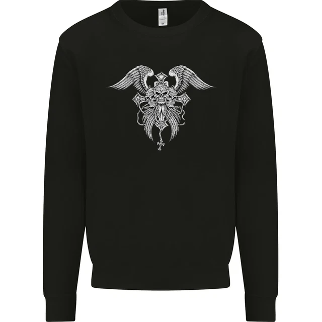 Cross Skull Wings Gothic Biker Heavy Metal Mens Sweatshirt Jumper