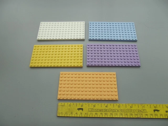 5 Mega Blok Base Plates 8 x 16, Milti-color; Blue, yellow, white, light orange