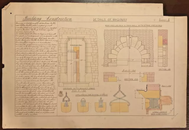 Antique Building Construction Technical Drawing - Details of Masonry - 1895